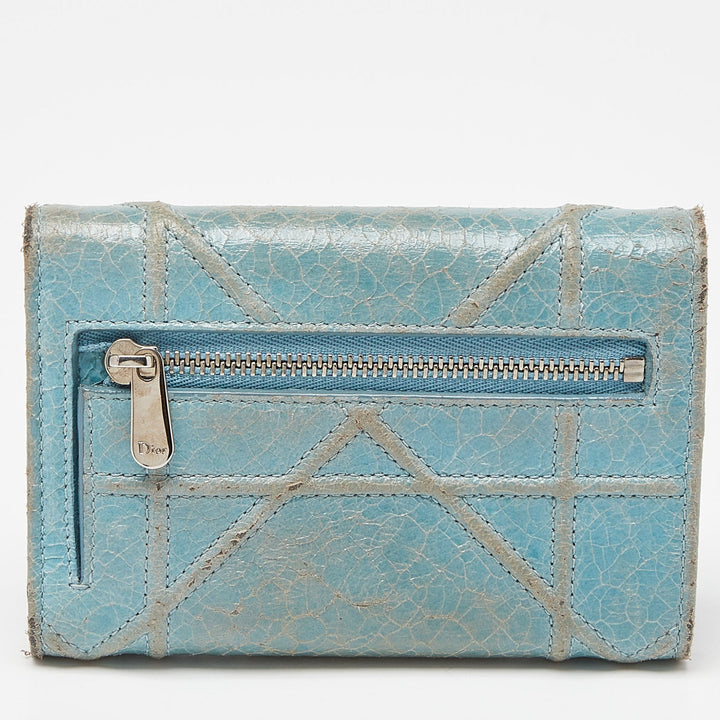 Top quality Dior Blue Crinkled Leather ama Trifold Wallet