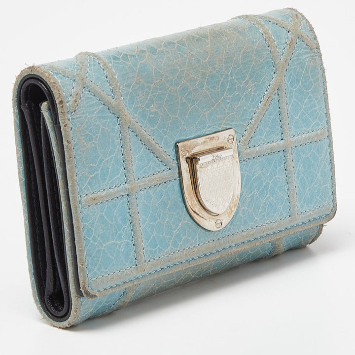 Top quality Dior Blue Crinkled Leather ama Trifold Wallet