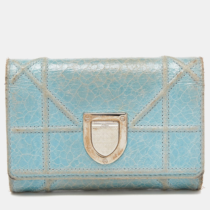 Top quality Dior Blue Crinkled Leather ama Trifold Wallet