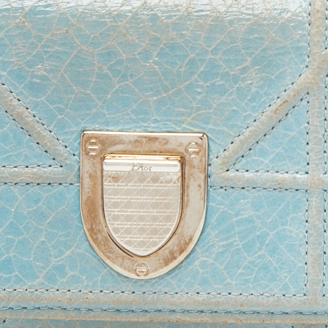 Top quality Dior Blue Crinkled Leather ama Trifold Wallet