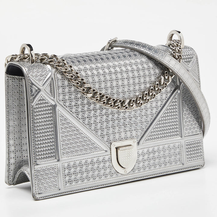 Top quality Dior Silver Microcannage Patent Leather Medium ama Flap Shoulder Bag