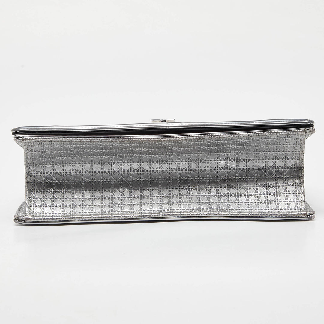 Top quality Dior Silver Microcannage Patent Leather Medium ama Flap Shoulder Bag