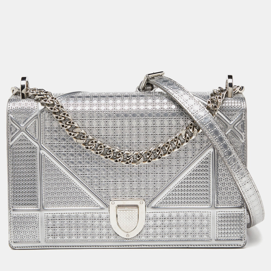 Top quality Dior Silver Microcannage Patent Leather Medium ama Flap Shoulder Bag