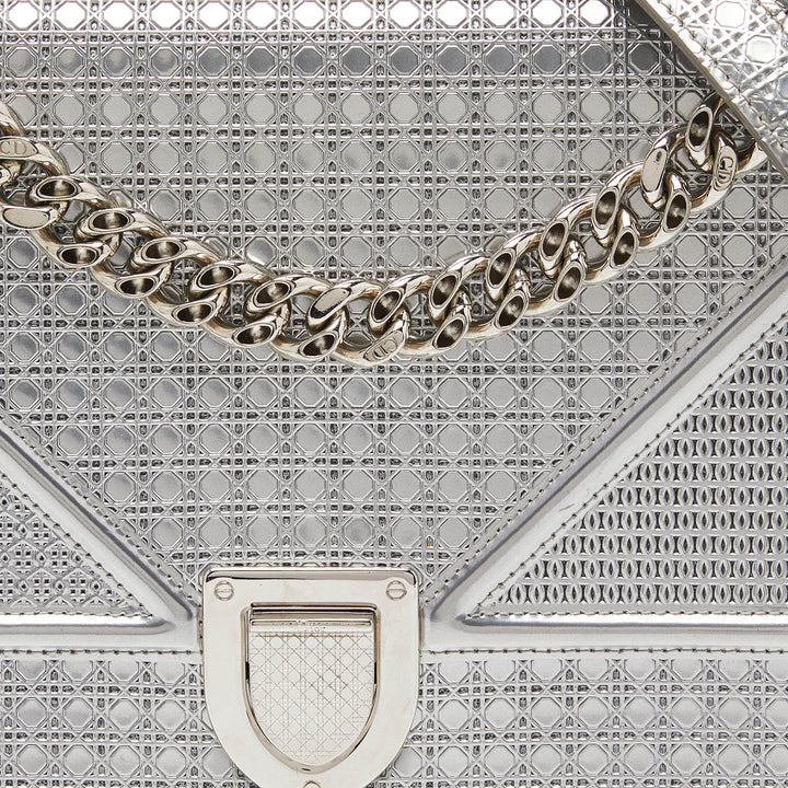 Top quality Dior Silver Microcannage Patent Leather Medium ama Flap Shoulder Bag