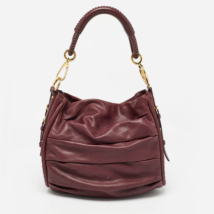 Top quality Dior Burgundy Pleated Leather Libertine Hobo
