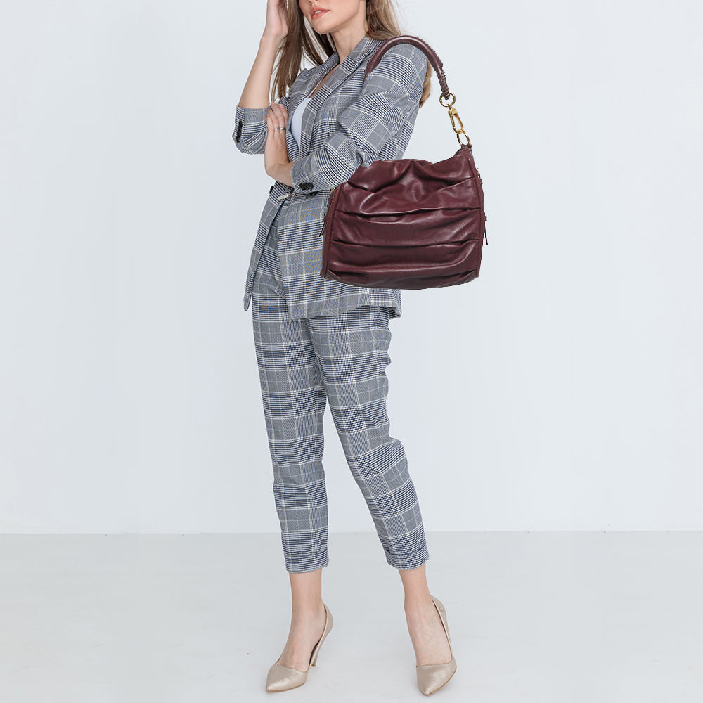 Top quality Dior Burgundy Pleated Leather Libertine Hobo