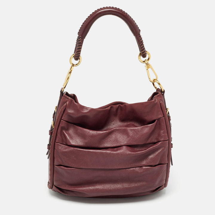 Top quality Dior Burgundy Pleated Leather Libertine Hobo