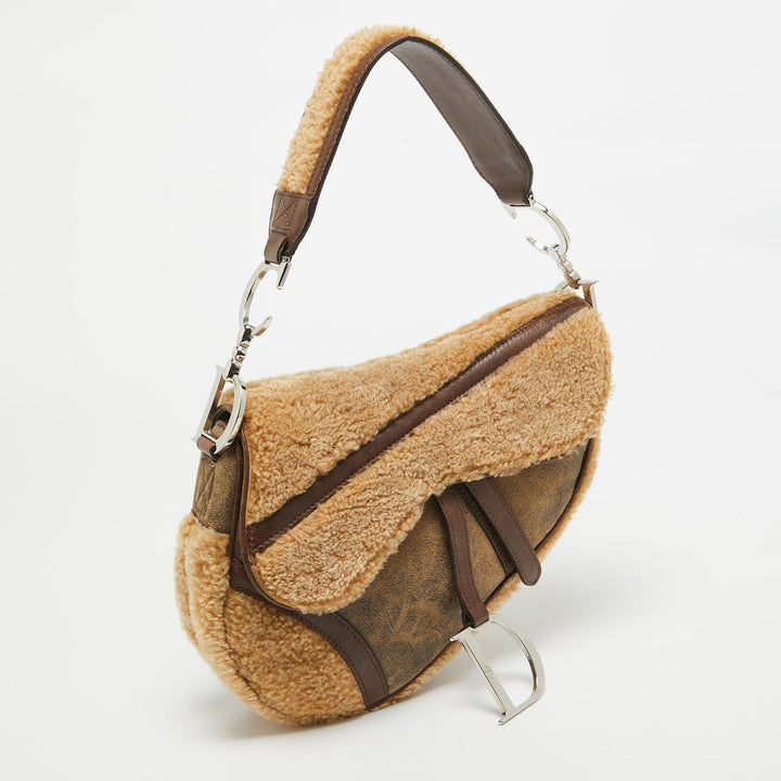Top quality Dior Beige/Brown Shearling and Leather Saddle Bag
