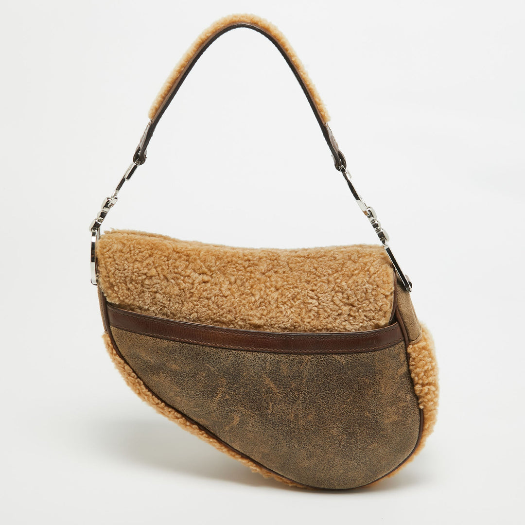 Top quality Dior Beige/Brown Shearling and Leather Saddle Bag