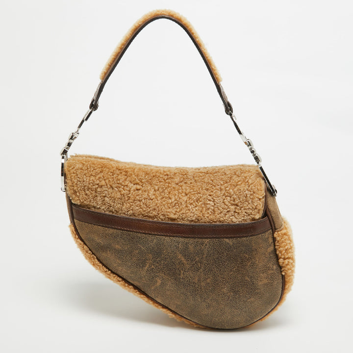 Top quality Dior Beige/Brown Shearling and Leather Saddle Bag