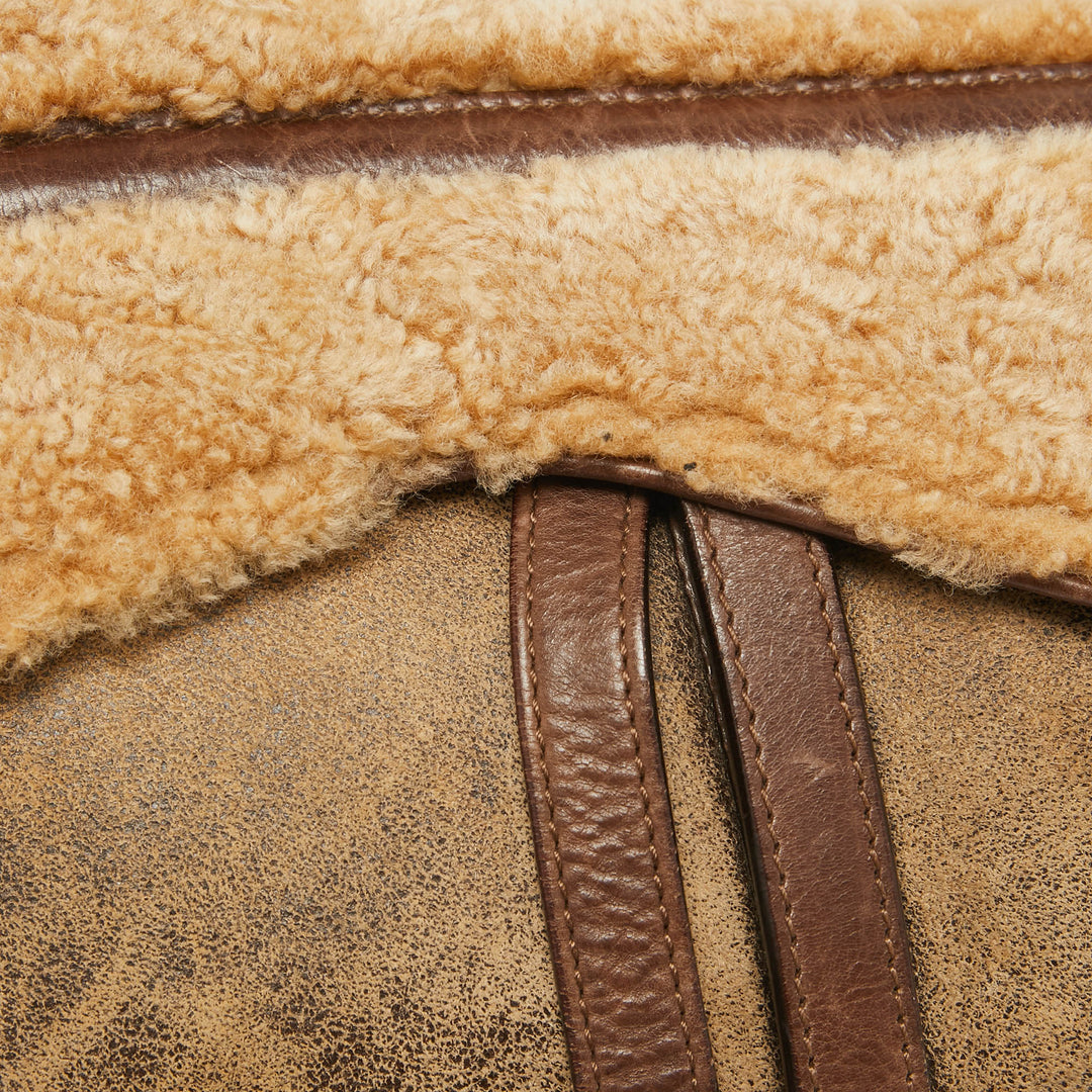 Top quality Dior Beige/Brown Shearling and Leather Saddle Bag