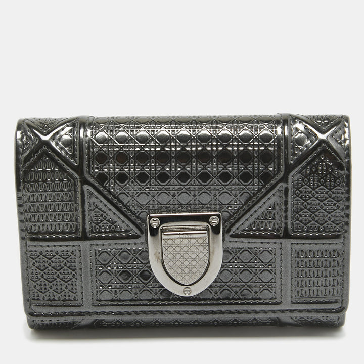 Top quality Dior Grey Microcannage Patent Leather ama Trifold Wallet
