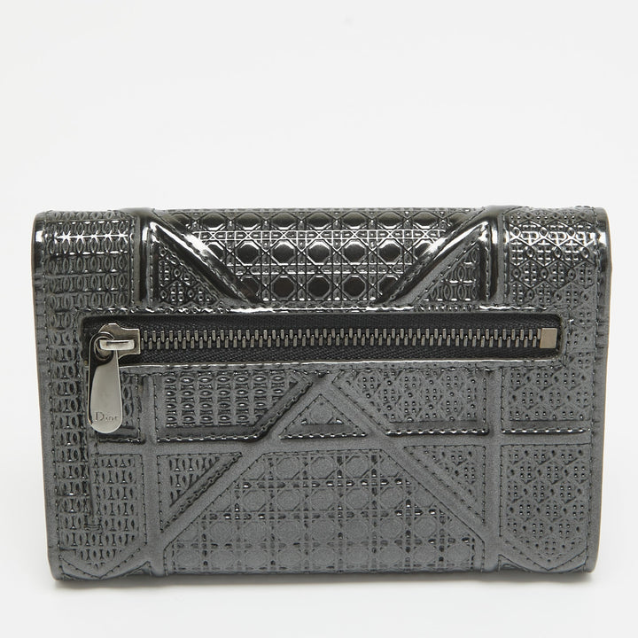 Top quality Dior Grey Microcannage Patent Leather ama Trifold Wallet