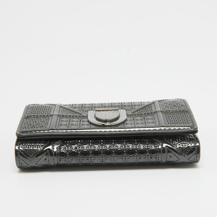 Top quality Dior Grey Microcannage Patent Leather ama Trifold Wallet