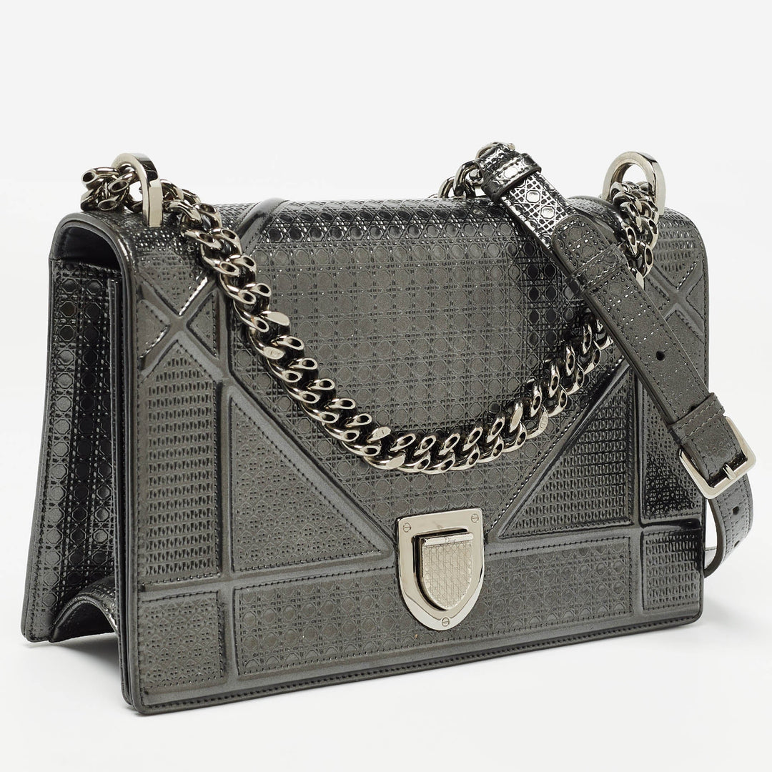 Top quality Dior Grey Patent Leather Medium ama Shoulder Bag