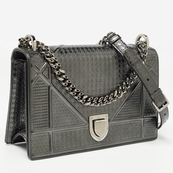 Top quality Dior Grey Patent Leather Medium ama Shoulder Bag