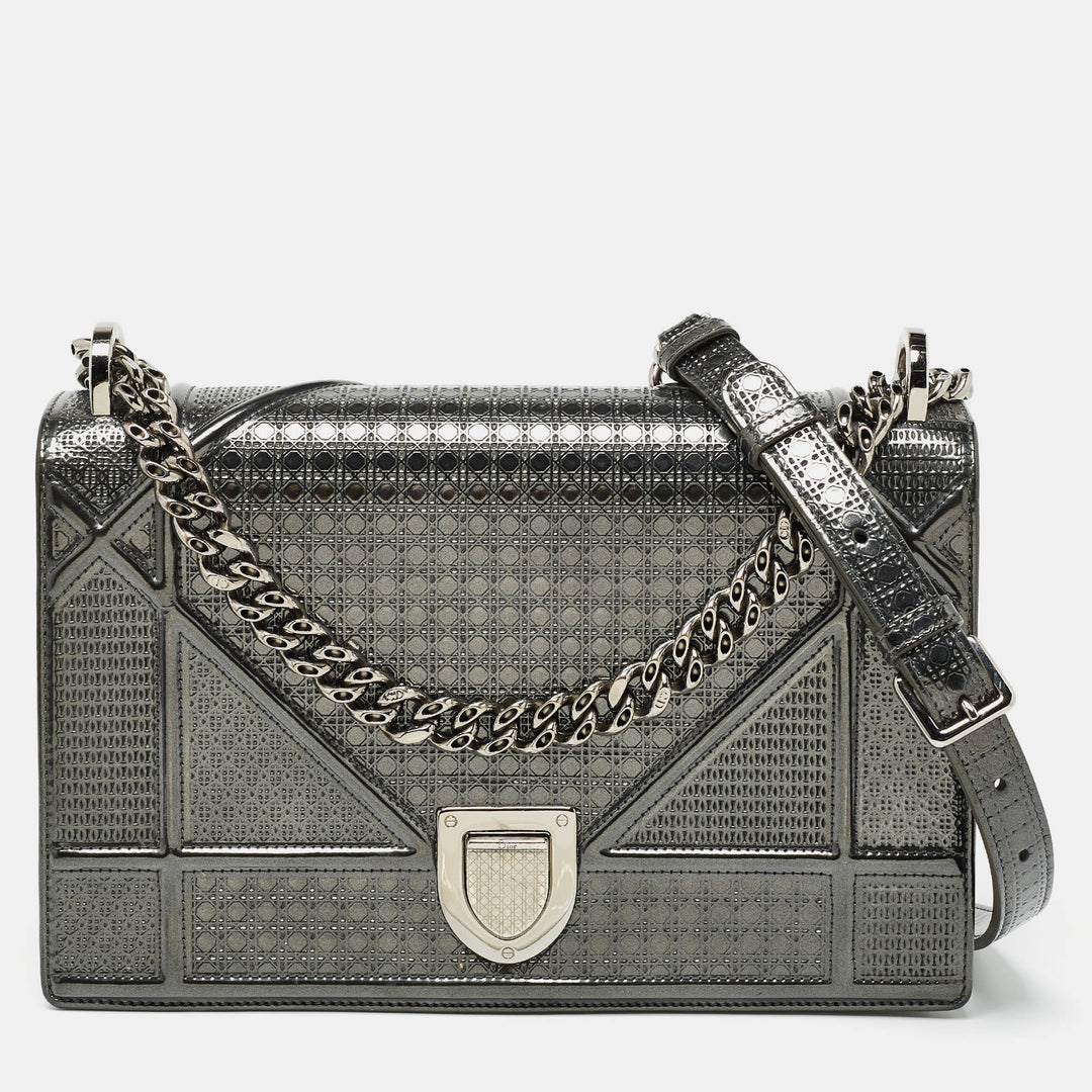 Top quality Dior Grey Patent Leather Medium ama Shoulder Bag