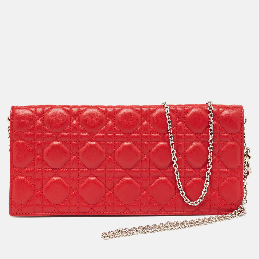 Top quality Dior Red Cannage Leather Lady  Chain Clutch