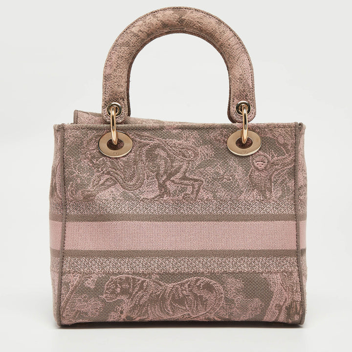 Top quality Dior Pink/Grey Embroidered Canvas Medium Lady D-Lite Tote