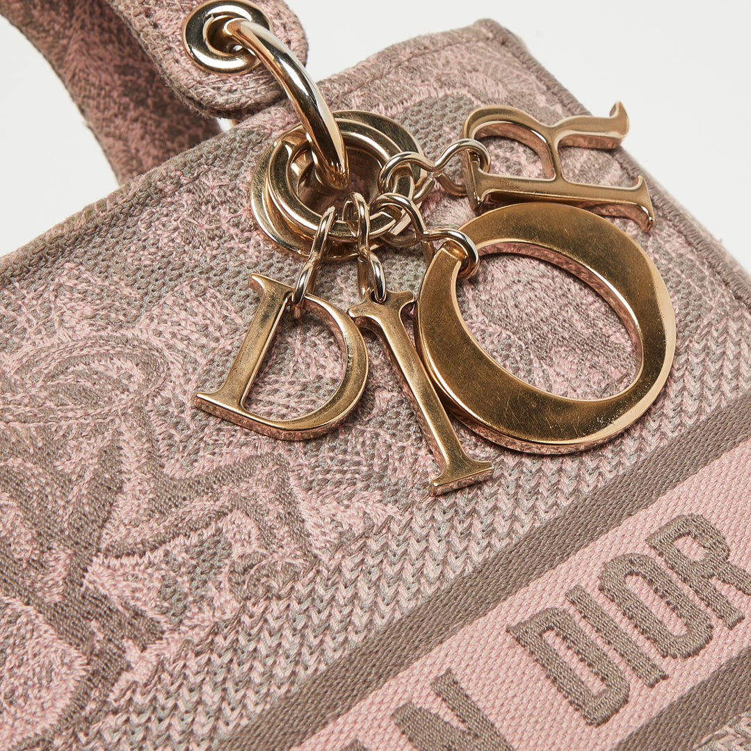 Top quality Dior Pink/Grey Embroidered Canvas Medium Lady D-Lite Tote