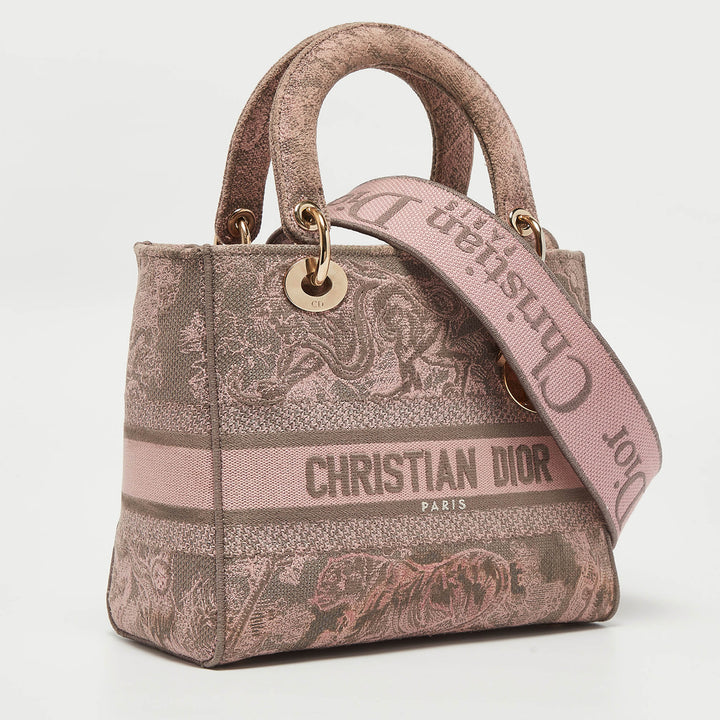 Top quality Dior Pink/Grey Embroidered Canvas Medium Lady D-Lite Tote