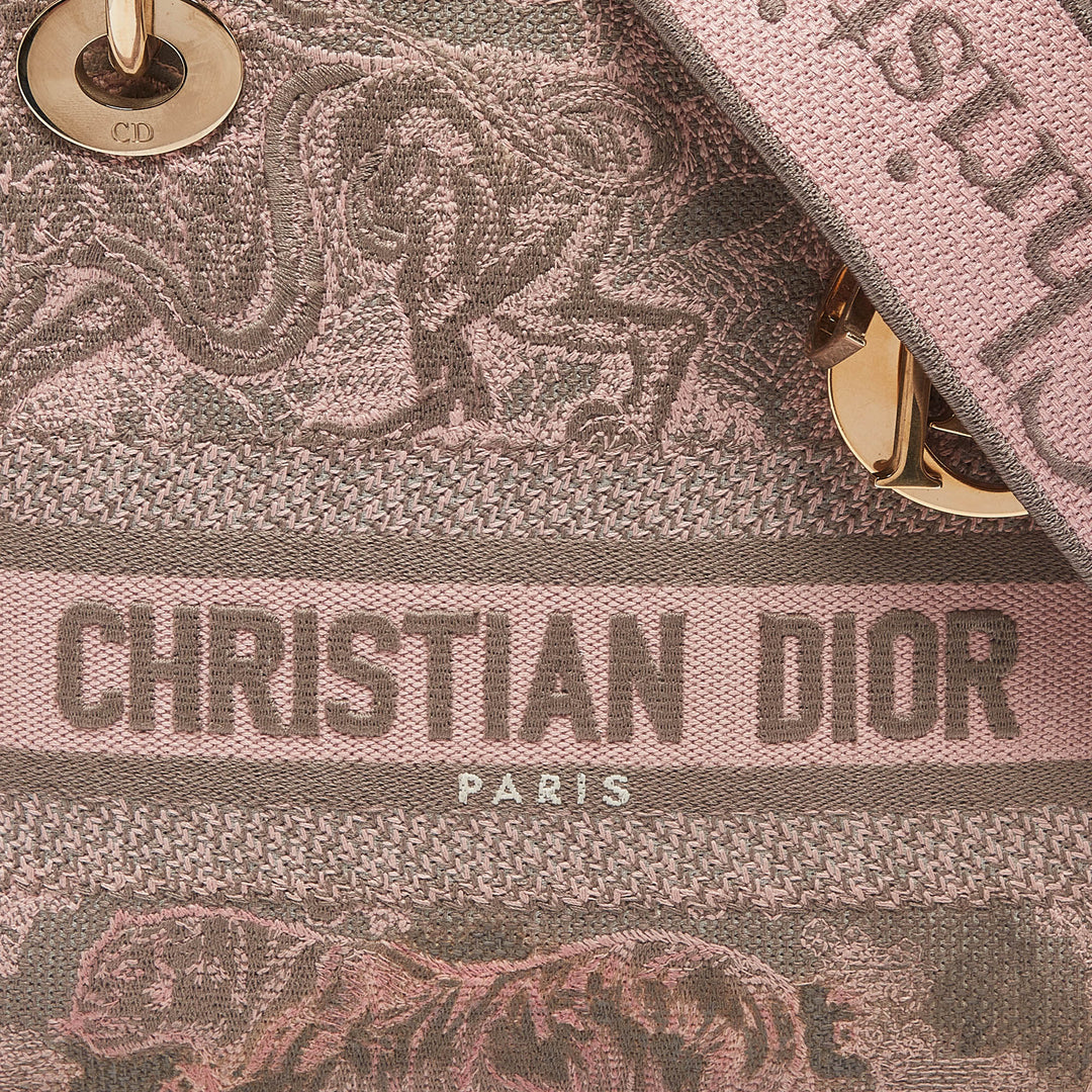 Top quality Dior Pink/Grey Embroidered Canvas Medium Lady D-Lite Tote