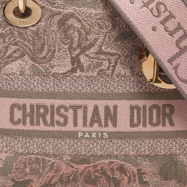 Top quality Dior Pink/Grey Embroidered Canvas Medium Lady D-Lite Tote