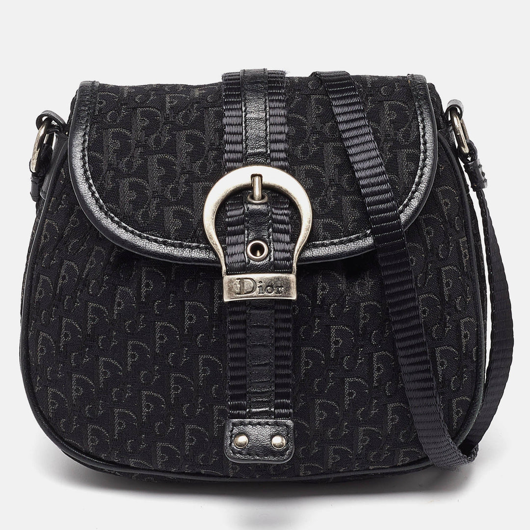 Top quality Dior Black Oblique Canvas and Leather Mini Crossbody Bag