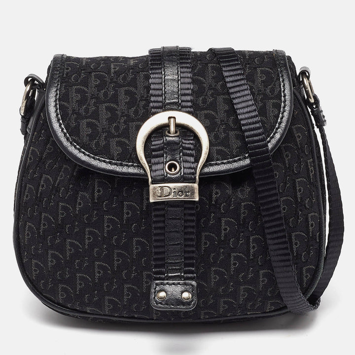 Top quality Dior Black Oblique Canvas and Leather Mini Crossbody Bag