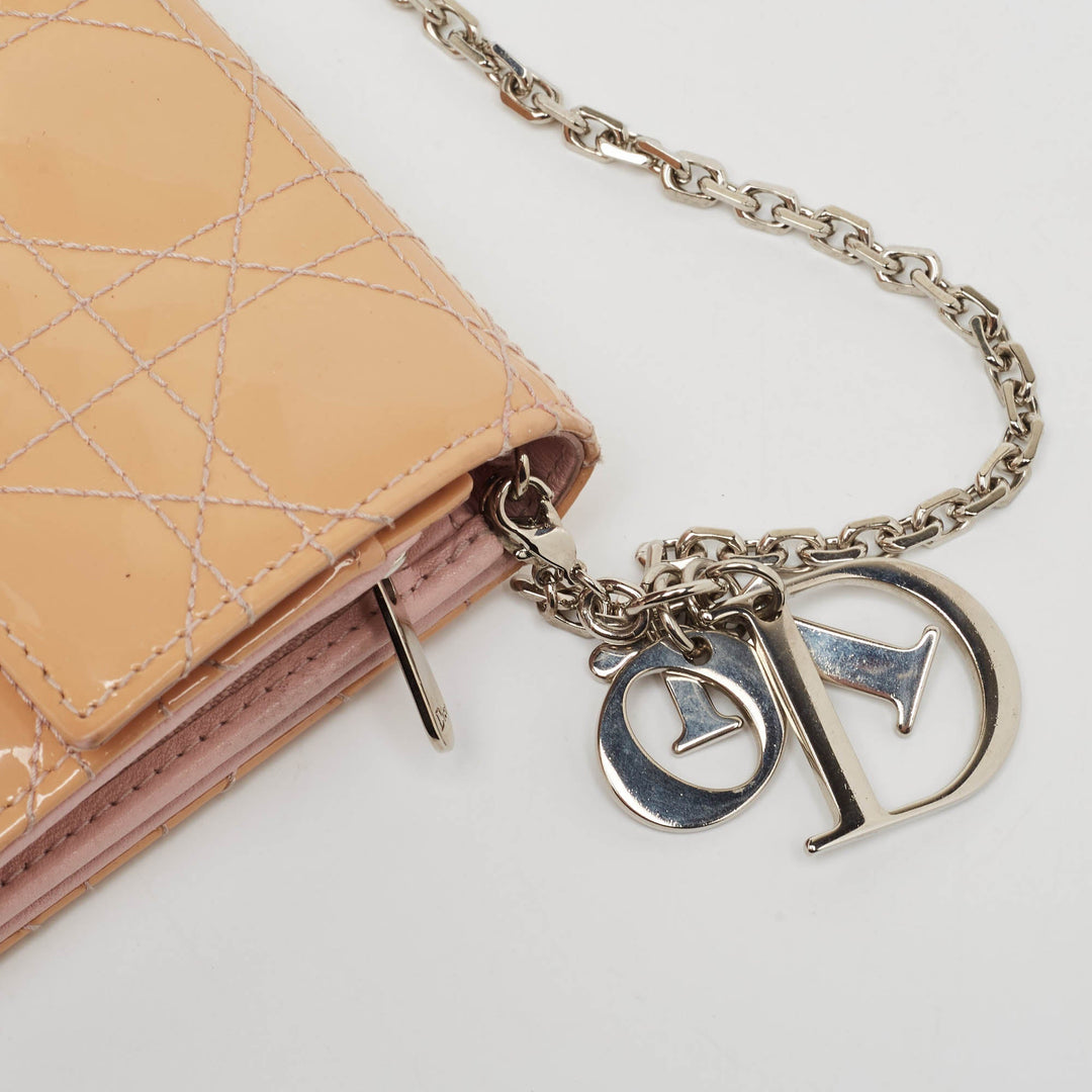 Top quality Dior Light Pink Cannage Patent Leather Lady  Wallet on Chain