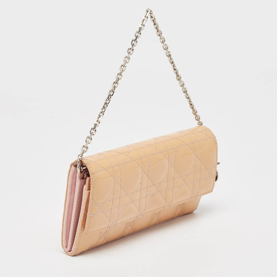 Top quality Dior Light Pink Cannage Patent Leather Lady  Wallet on Chain