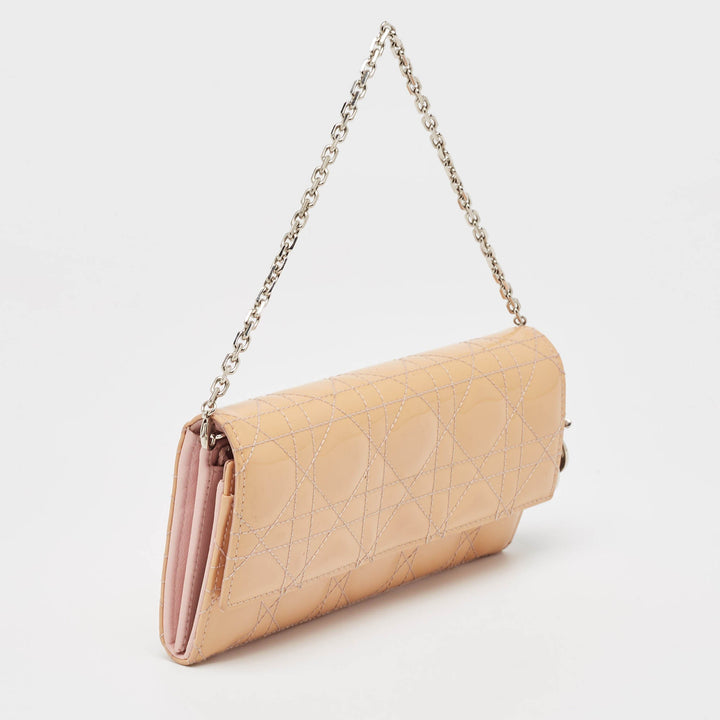 Top quality Dior Light Pink Cannage Patent Leather Lady  Wallet on Chain