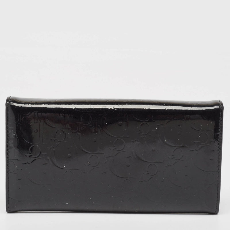 Top quality Dior Black Oblique Embossed Patent Leather Continental Wallet