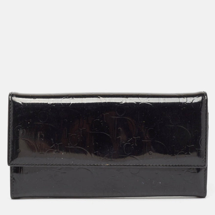 Top quality Dior Black Oblique Embossed Patent Leather Continental Wallet