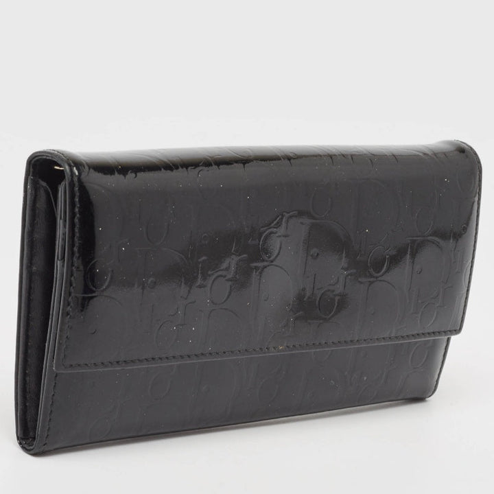 Top quality Dior Black Oblique Embossed Patent Leather Continental Wallet