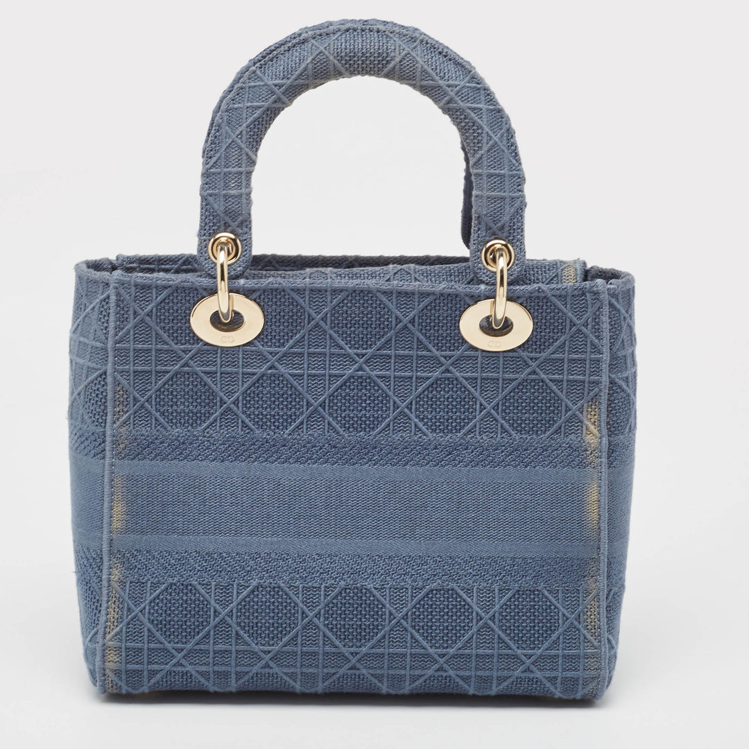 Top quality Dior Blue Cannage Embroidered Canvas Medium Lady D-Lite Tote