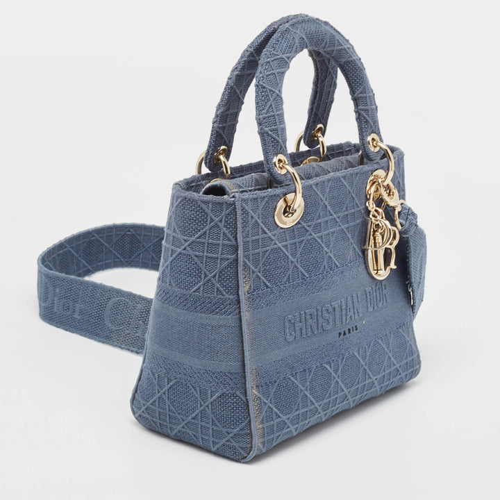 Top quality Dior Blue Cannage Embroidered Canvas Medium Lady D-Lite Tote