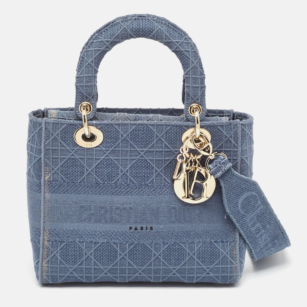 Top quality Dior Blue Cannage Embroidered Canvas Medium Lady D-Lite Tote