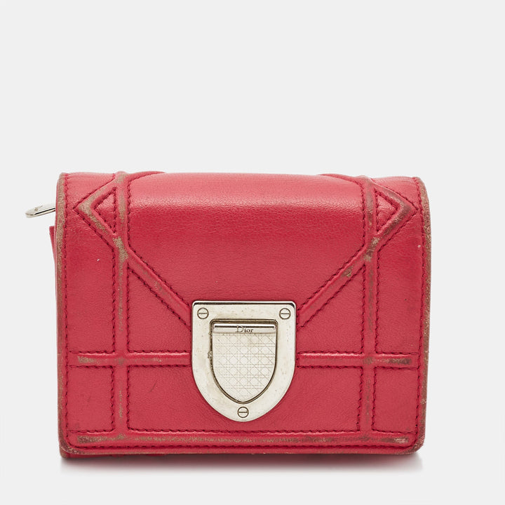 Top quality Dior Pink Leather ama Trifold Wallet