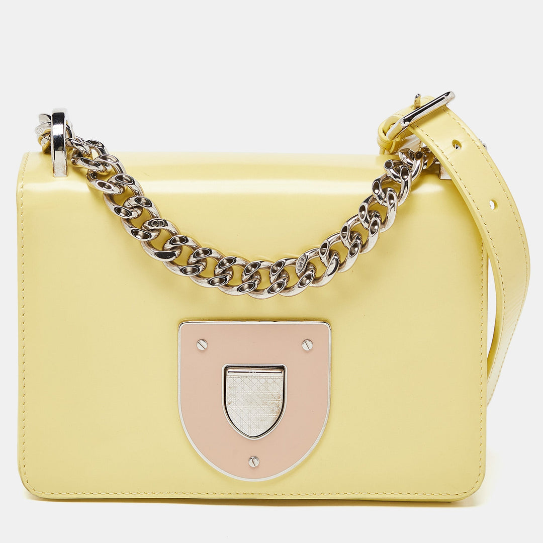 Top quality Dior Light Yellow Patent Leather ama Club Shoulder Bag