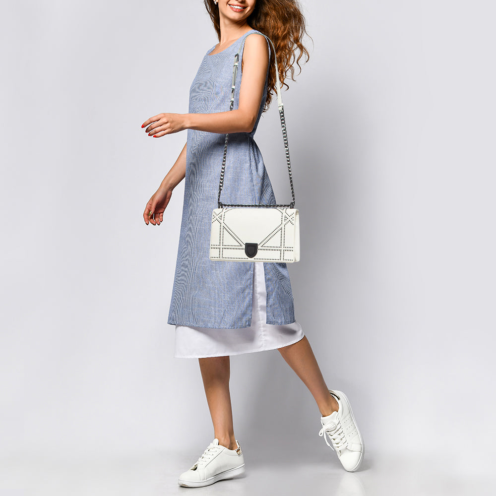 Top quality Dior White Leather Medium ama Flap Shoulder Bag