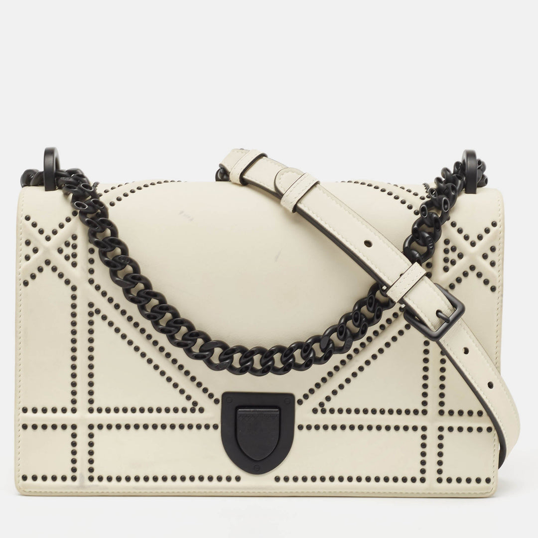 Top quality Dior White Leather Medium ama Flap Shoulder Bag