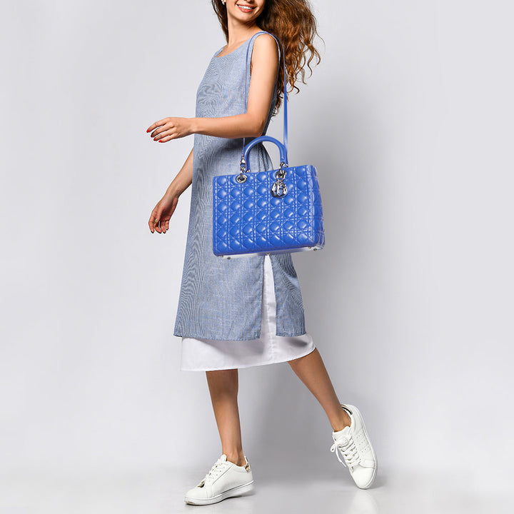 Top quality Dior Blue Cannage Leather Large Lady  Tote