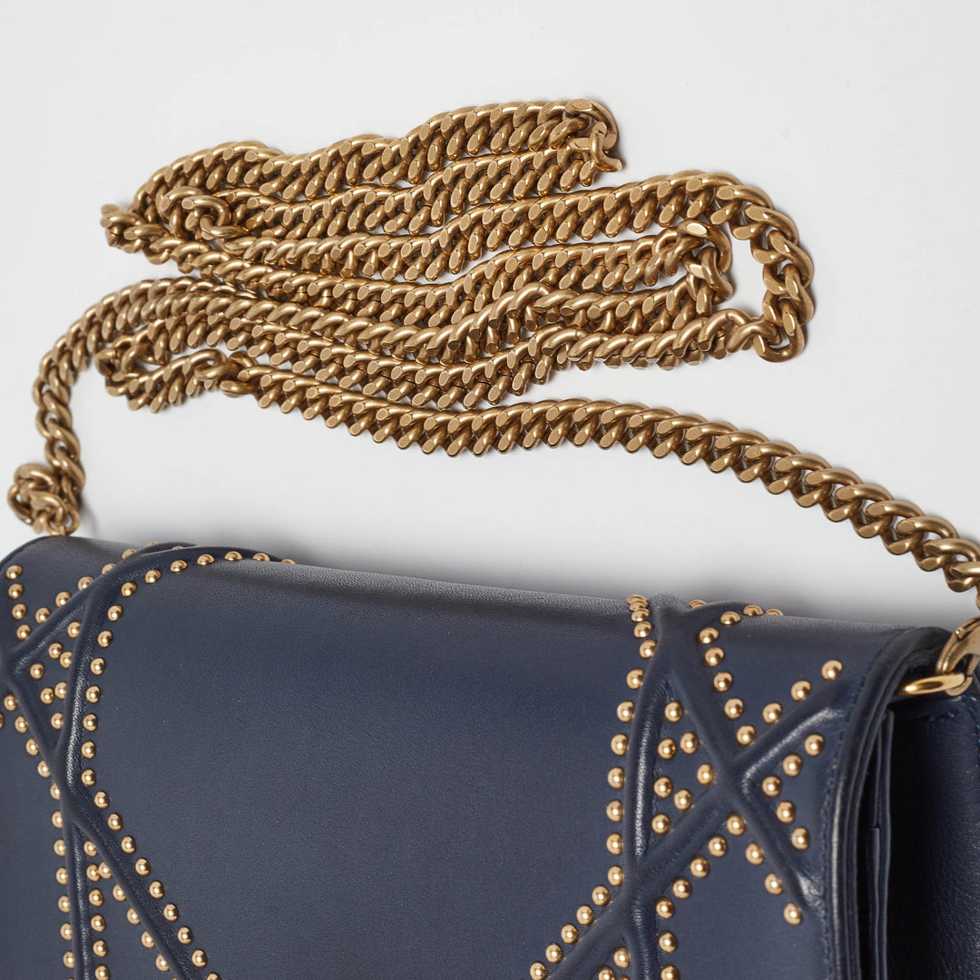 Top quality Dior Navy Blue Leather Studded ama Wallet on Chain