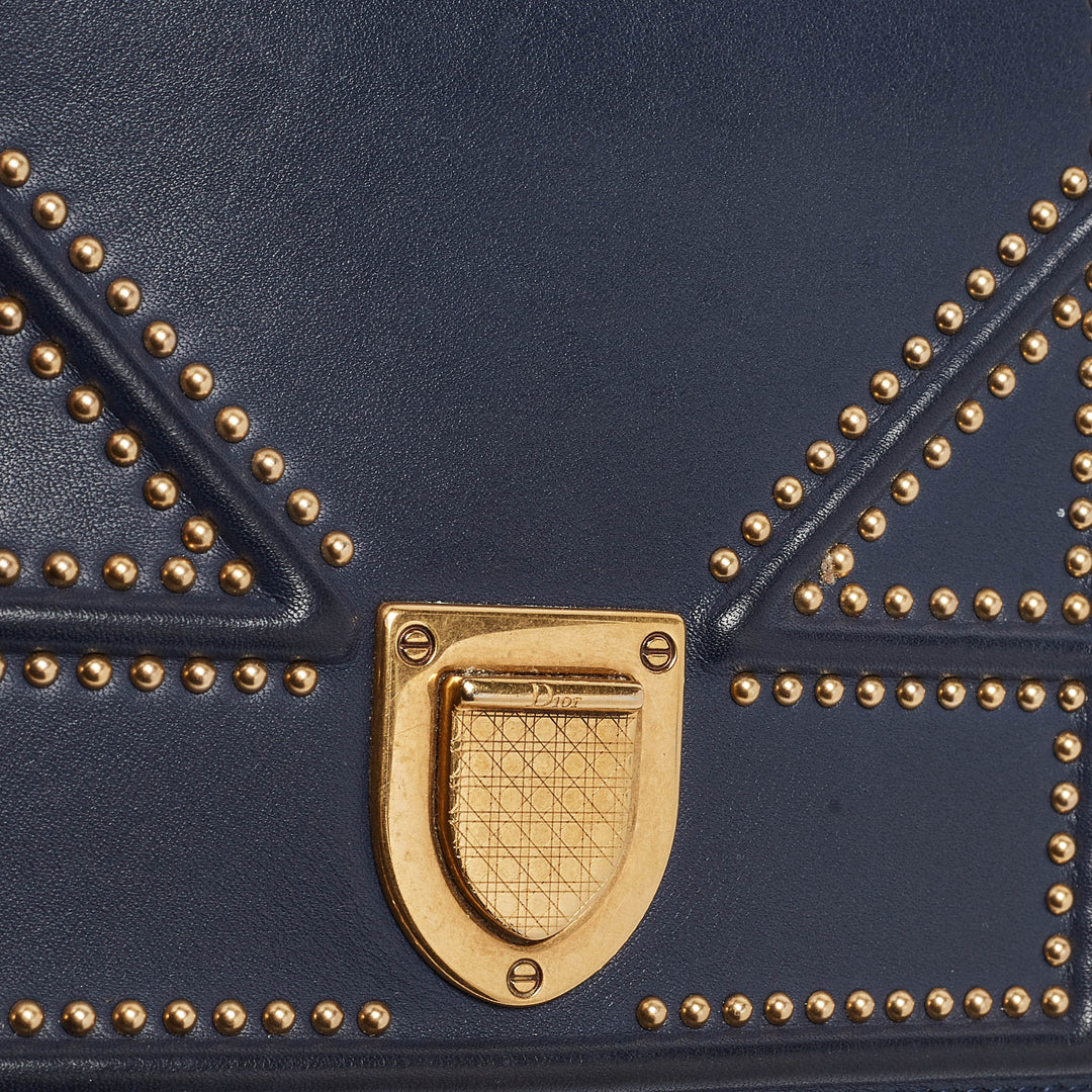 Top quality Dior Navy Blue Leather Studded ama Wallet on Chain