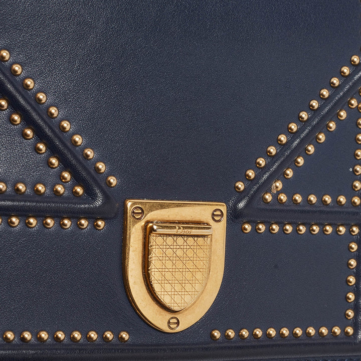 Top quality Dior Navy Blue Leather Studded ama Wallet on Chain