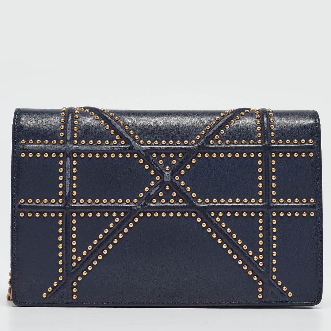 Top quality Dior Navy Blue Leather Studded ama Wallet on Chain