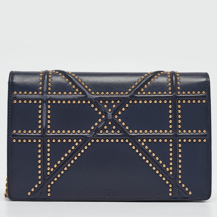 Top quality Dior Navy Blue Leather Studded ama Wallet on Chain