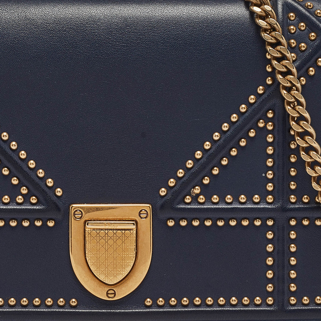 Top quality Dior Navy Blue Leather Studded ama Wallet on Chain