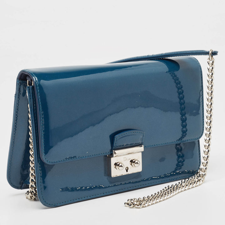 Top quality Dior Dark Blue Patent Leather Miss  Promenade Wallet on Chain
